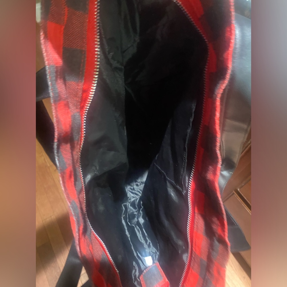 Monogrammed Red Buffalo Check Tote Bag with Black Trim - Picture 4 of 4